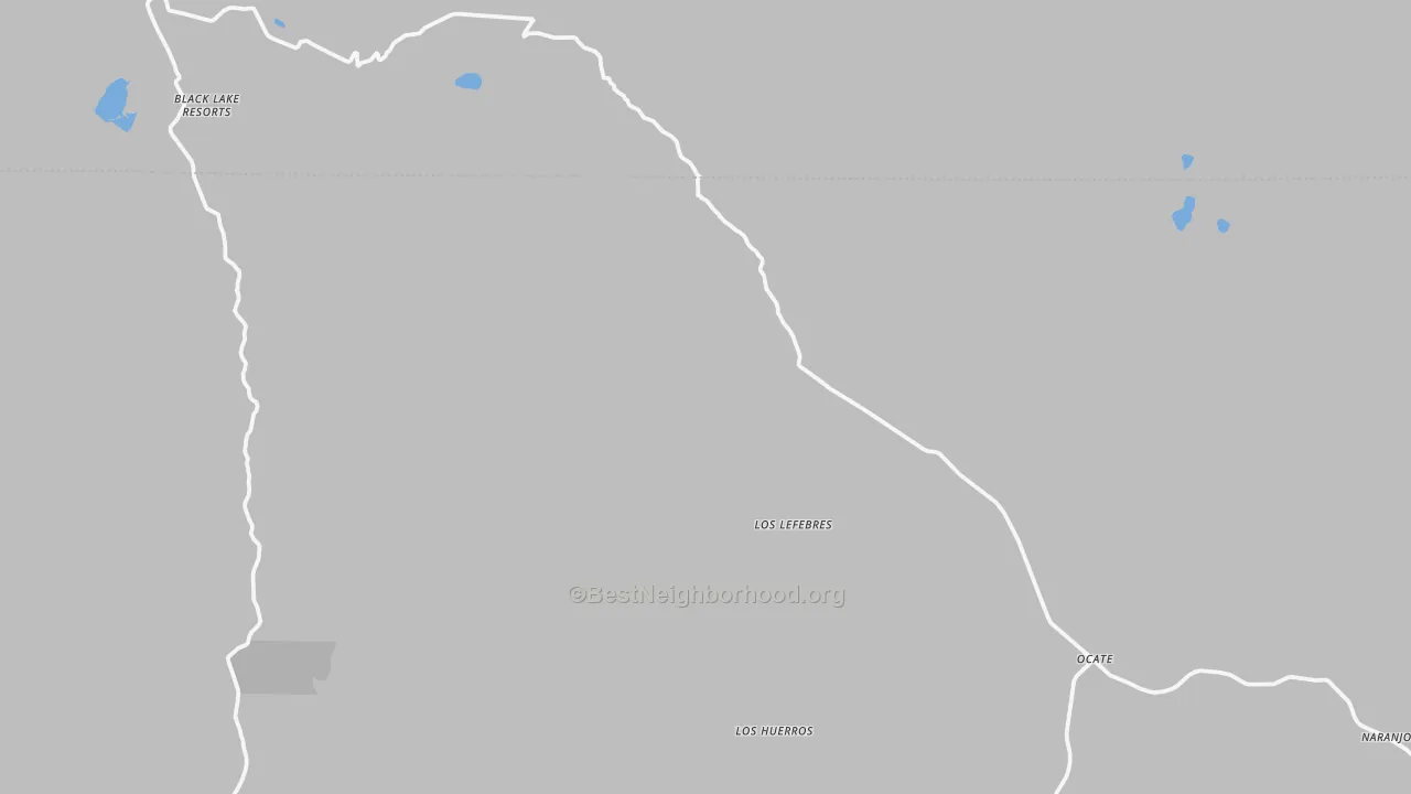 Walk Grade map of Ocate, NM, walkable areas in green and car-dependent areas in red