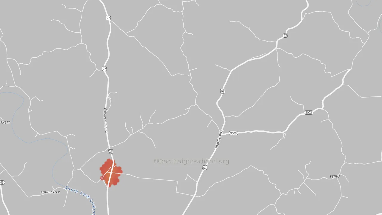 Walk Grade map of Oddville, KY, walkable areas in green and car-dependent areas in red