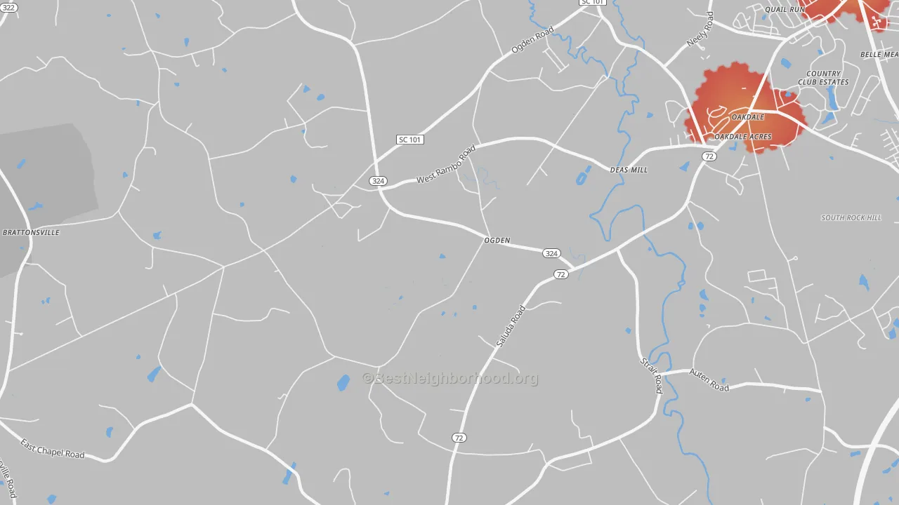 Walk Grade map of Ogden, SC, walkable areas in green and car-dependent areas in red