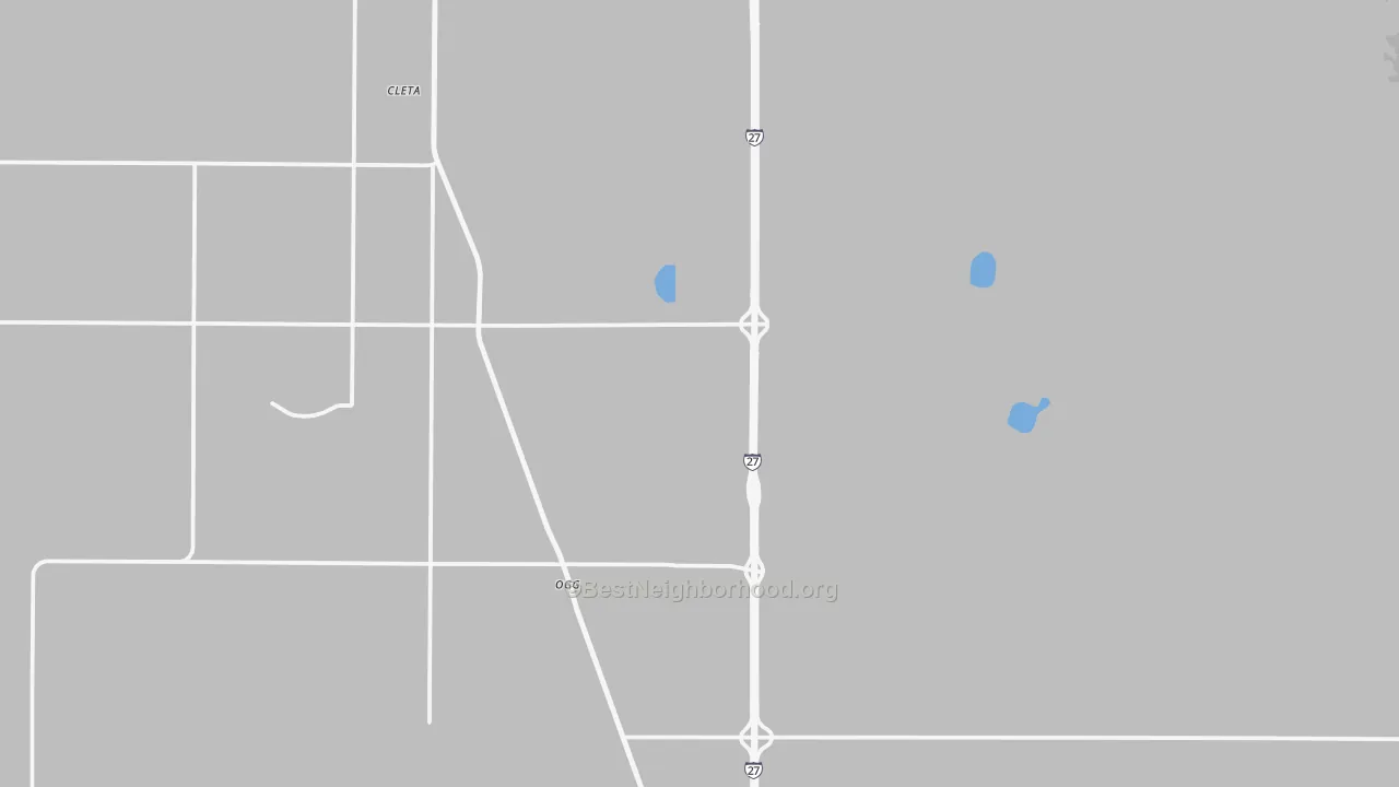 Walk Grade map of Ogg, TX, walkable areas in green and car-dependent areas in red