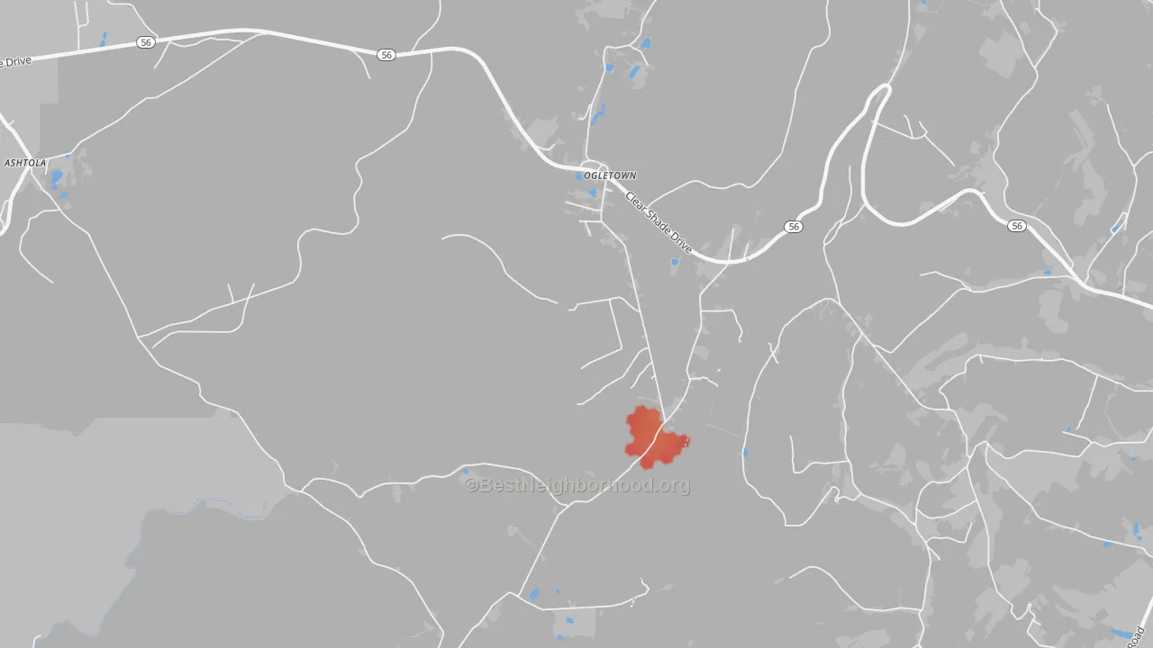 Walk Grade map of Ogletown, PA, walkable areas in green and car-dependent areas in red