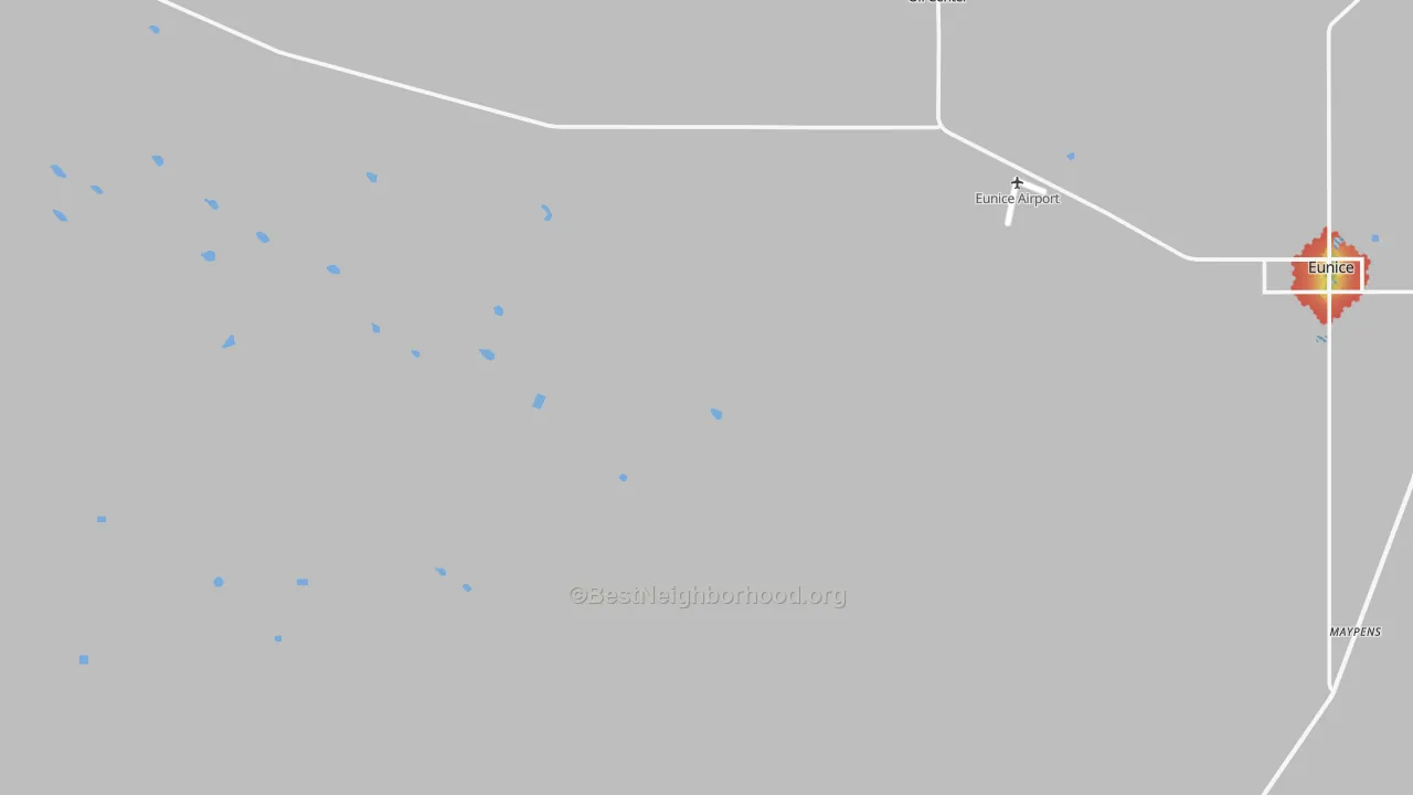 Walk Grade map of Oil Center, NM, walkable areas in green and car-dependent areas in red