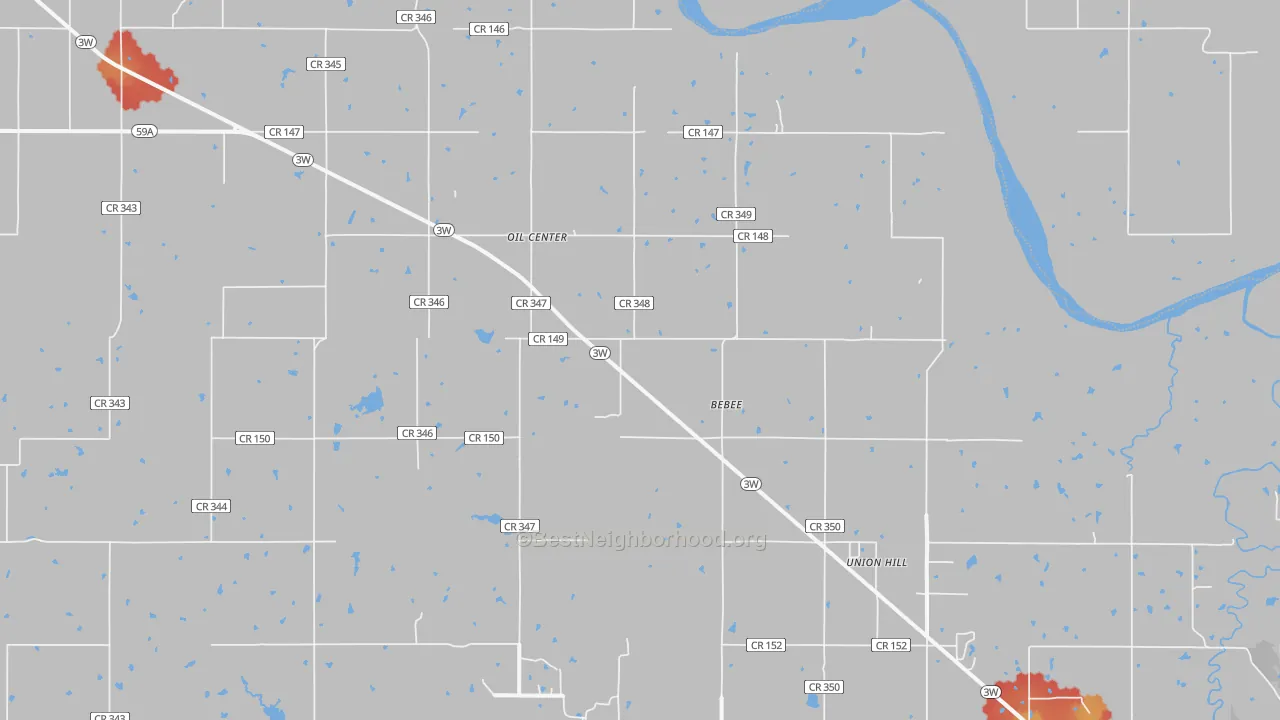 Walk Grade map of Oil Center, OK, walkable areas in green and car-dependent areas in red