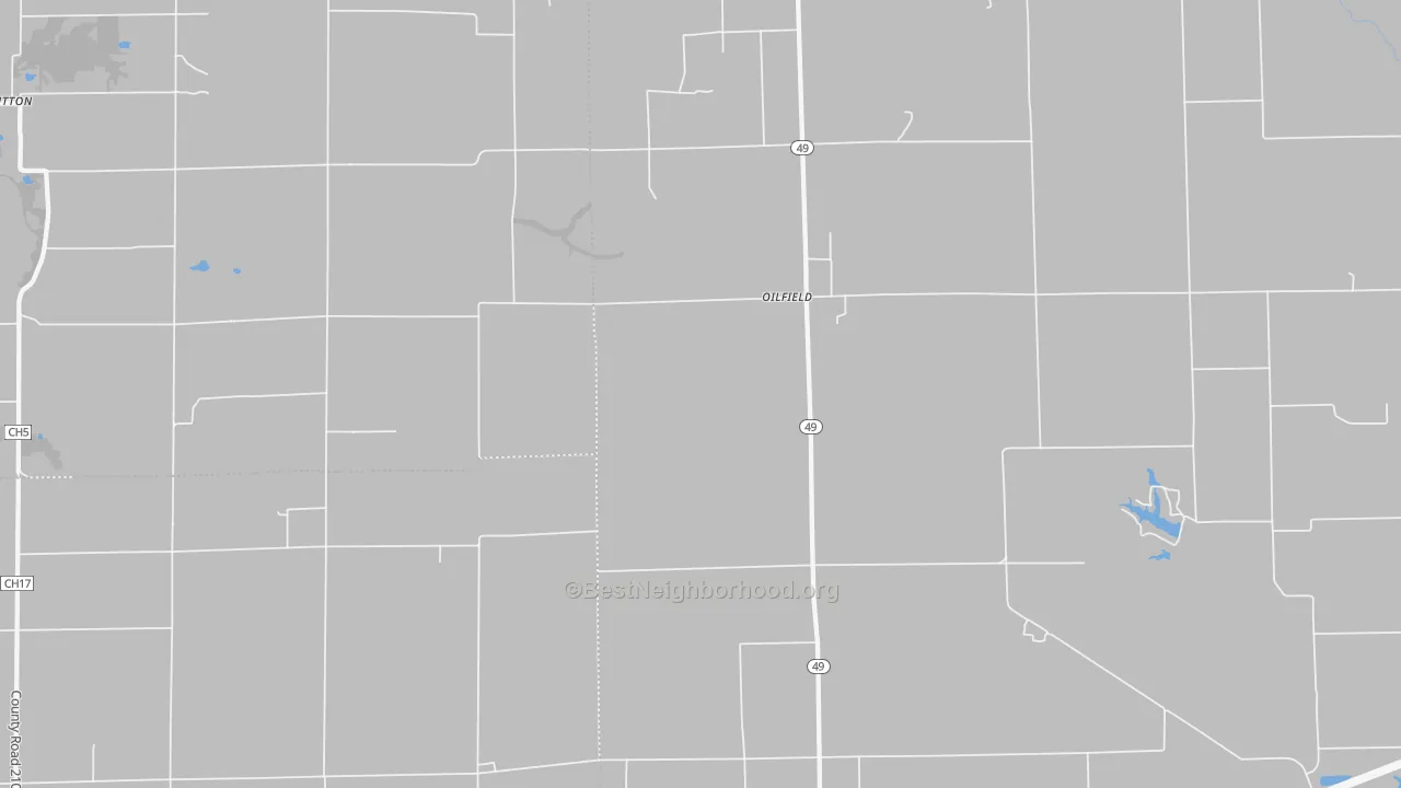 Walk Grade map of Oilfield, IL, walkable areas in green and car-dependent areas in red