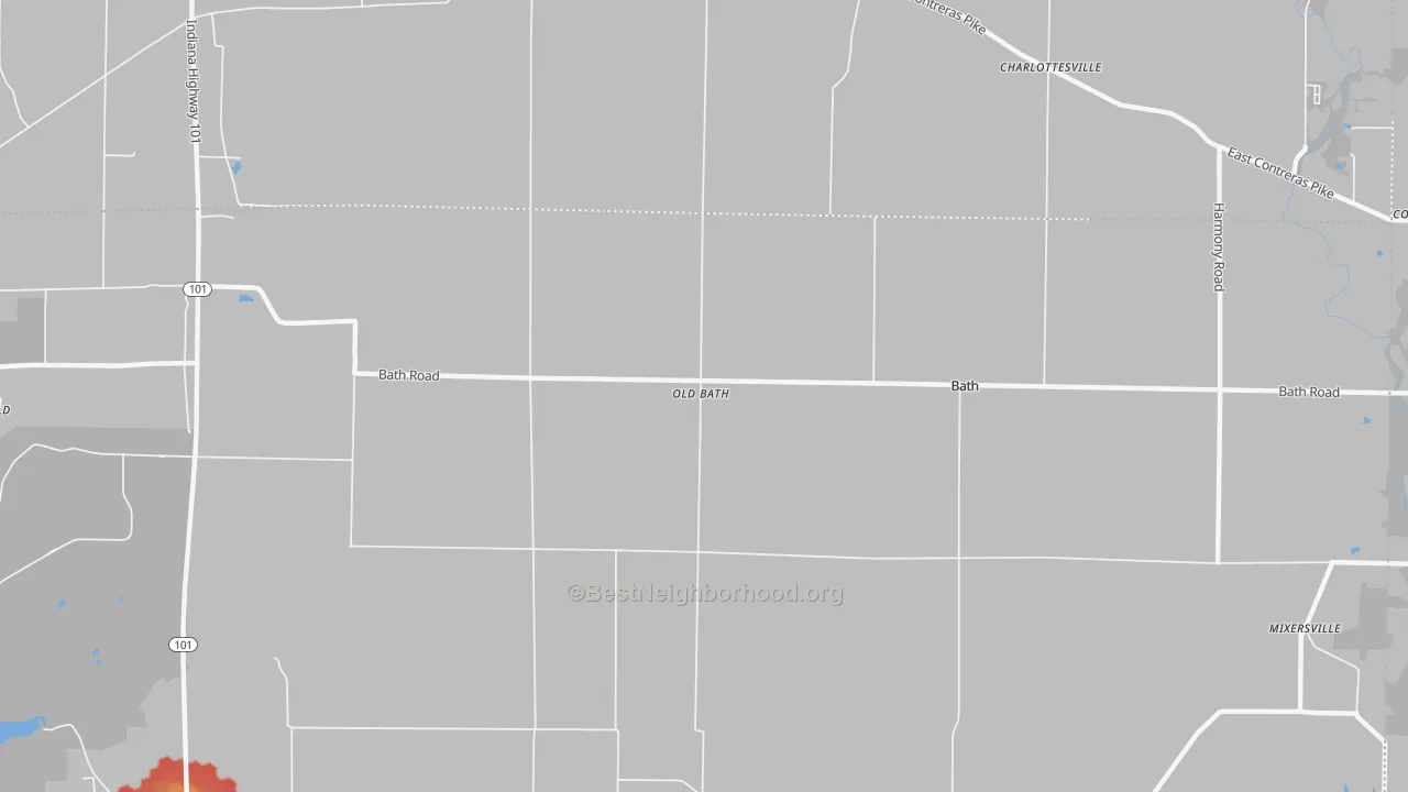 Walk Grade map of Old Bath, IN, walkable areas in green and car-dependent areas in red