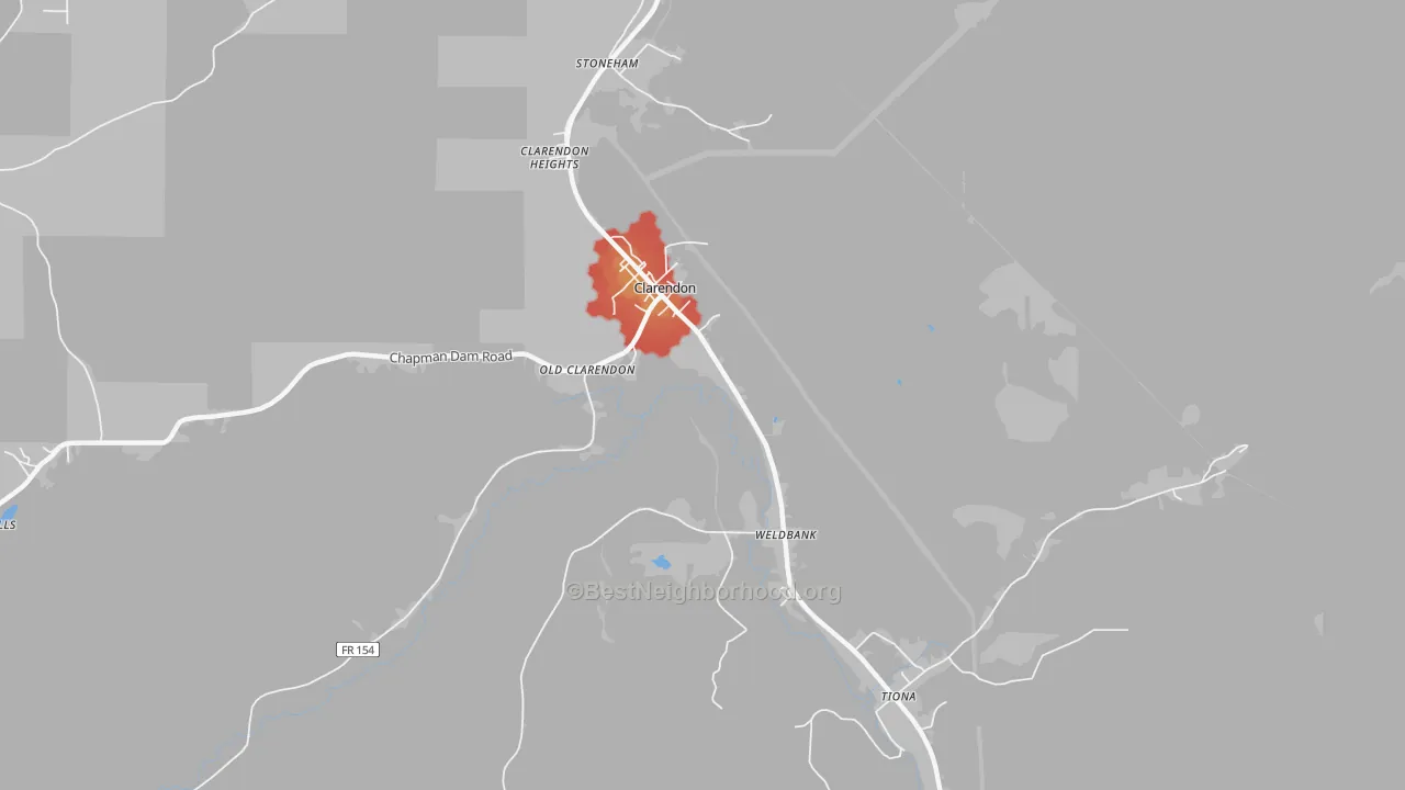 Walk Grade map of Old Clarendon, PA, walkable areas in green and car-dependent areas in red