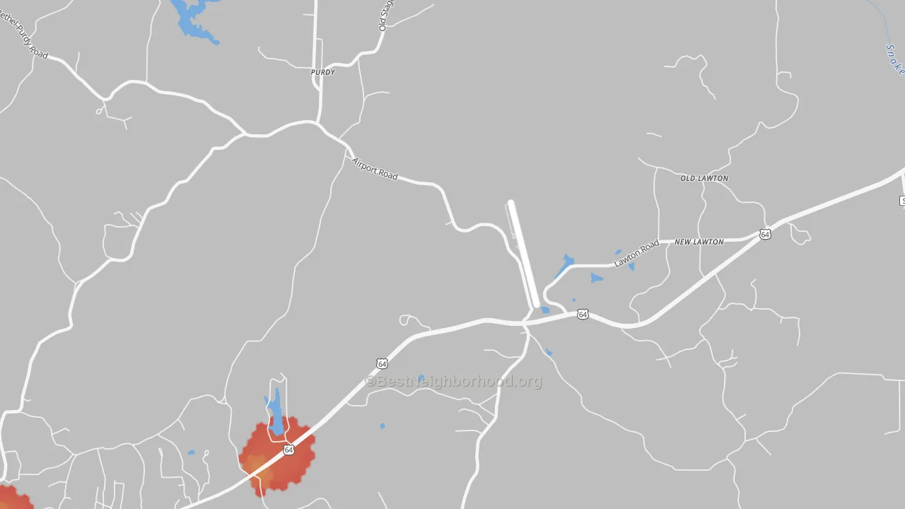 Walk Grade map of Old Lawton, TN, walkable areas in green and car-dependent areas in red