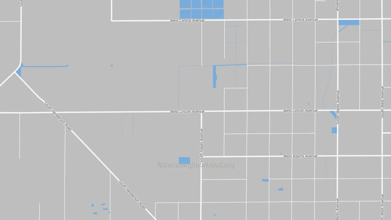 Walk Grade map of Oleander, CA, walkable areas in green and car-dependent areas in red