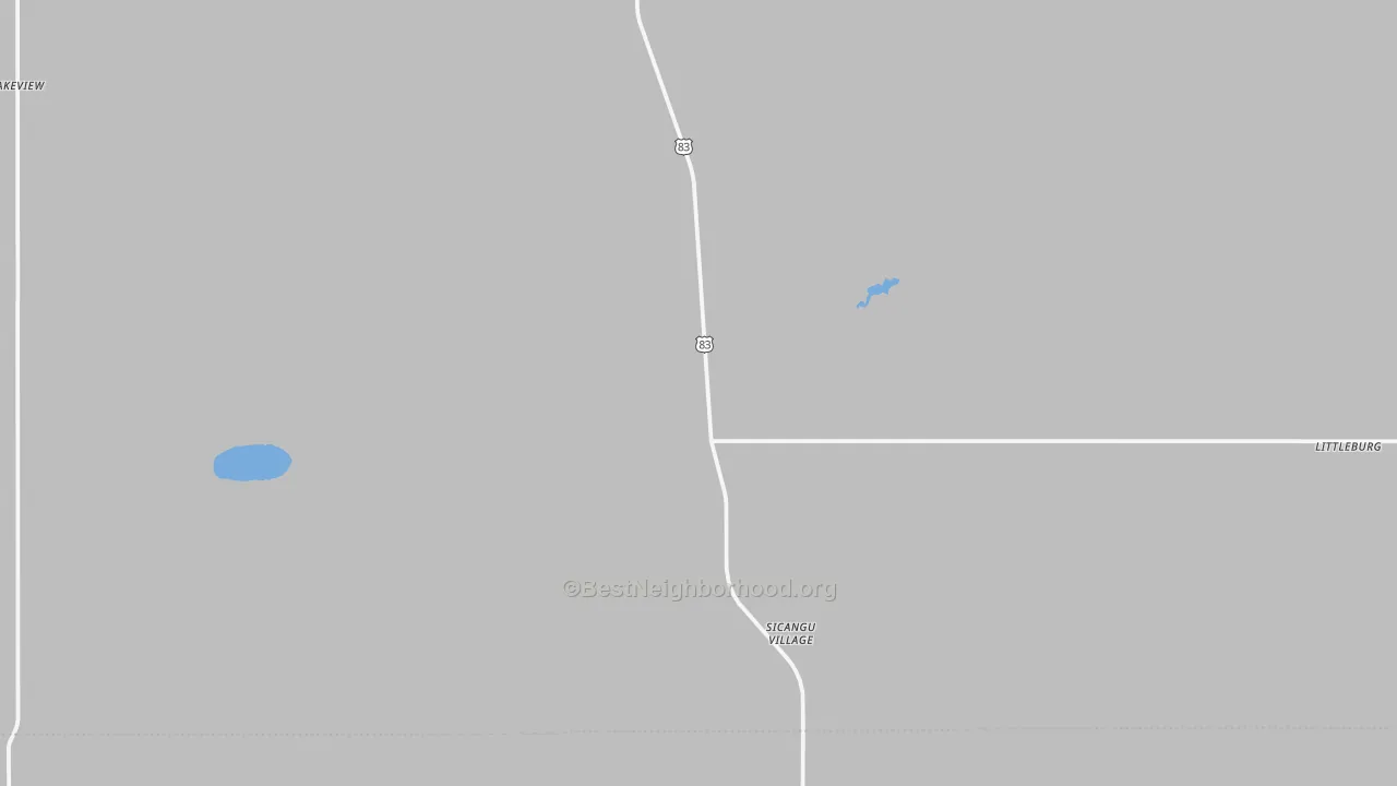 Walk Grade map of Olsonville, SD, walkable areas in green and car-dependent areas in red
