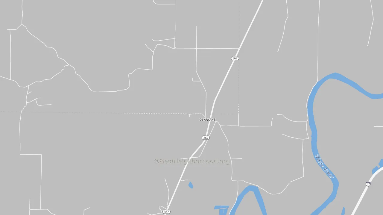 Walk Grade map of Olyphant, AR, walkable areas in green and car-dependent areas in red