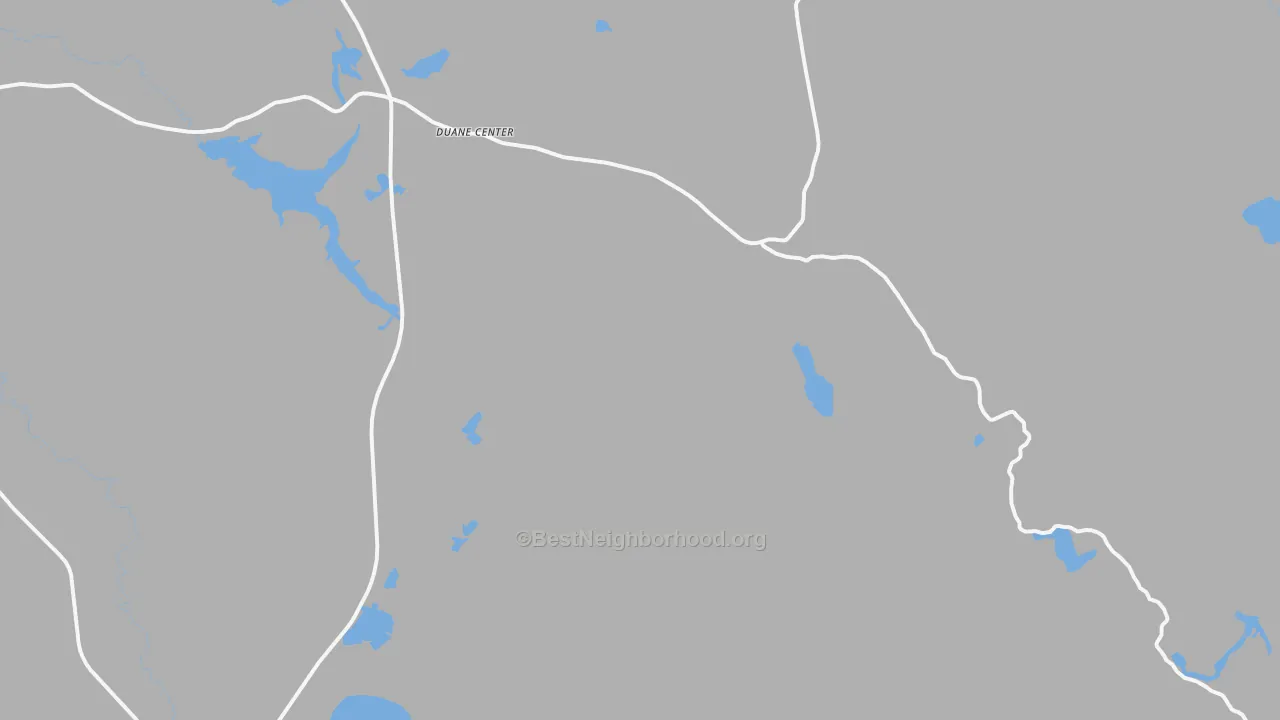 Walk Grade map of Onchiota, NY, walkable areas in green and car-dependent areas in red