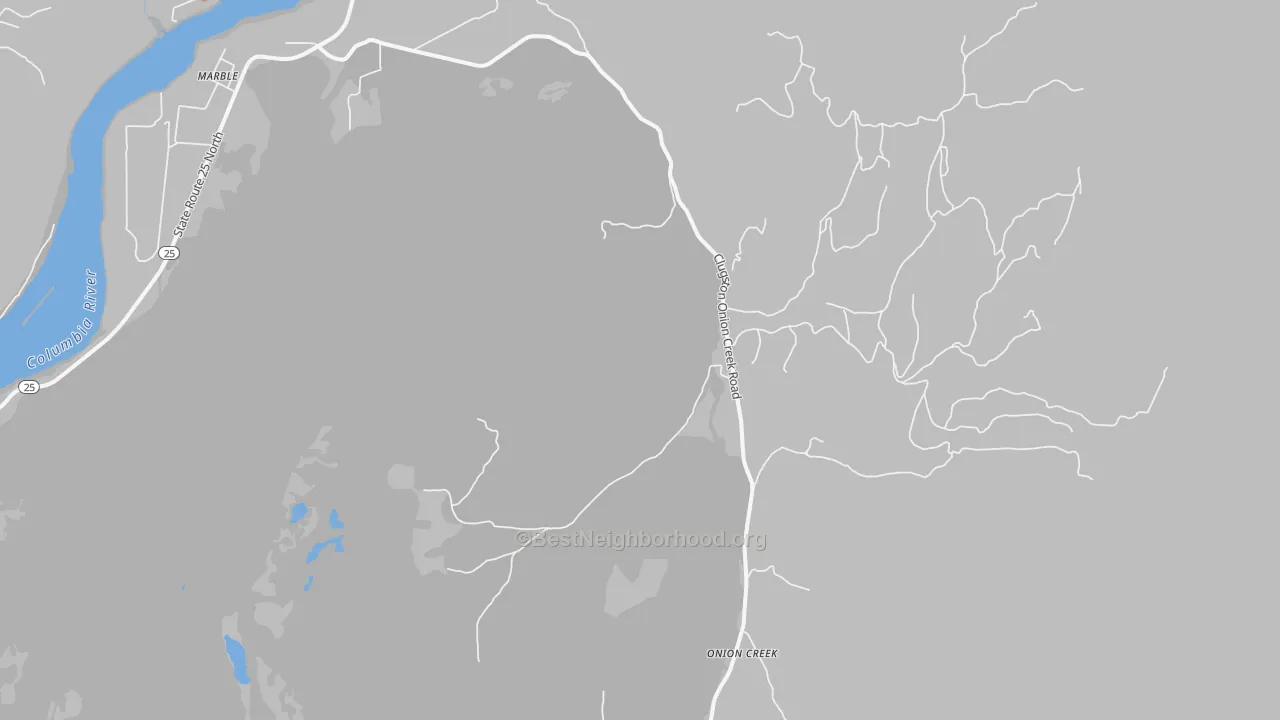 Walk Grade map of Onion Creek, WA, walkable areas in green and car-dependent areas in red