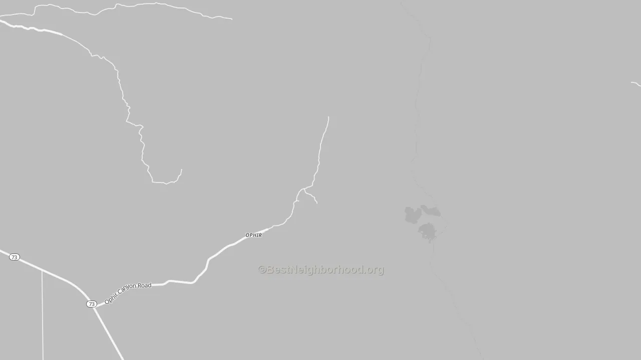 Walk Grade map of Ophir, UT, walkable areas in green and car-dependent areas in red