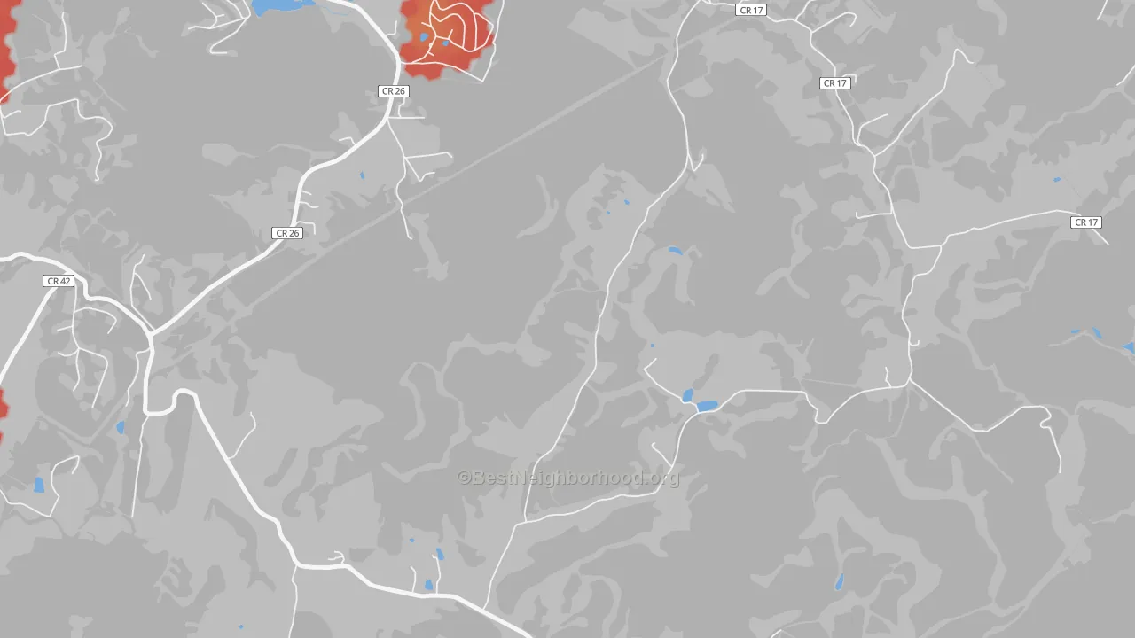 Walk Grade map of Oral Lake, WV, walkable areas in green and car-dependent areas in red