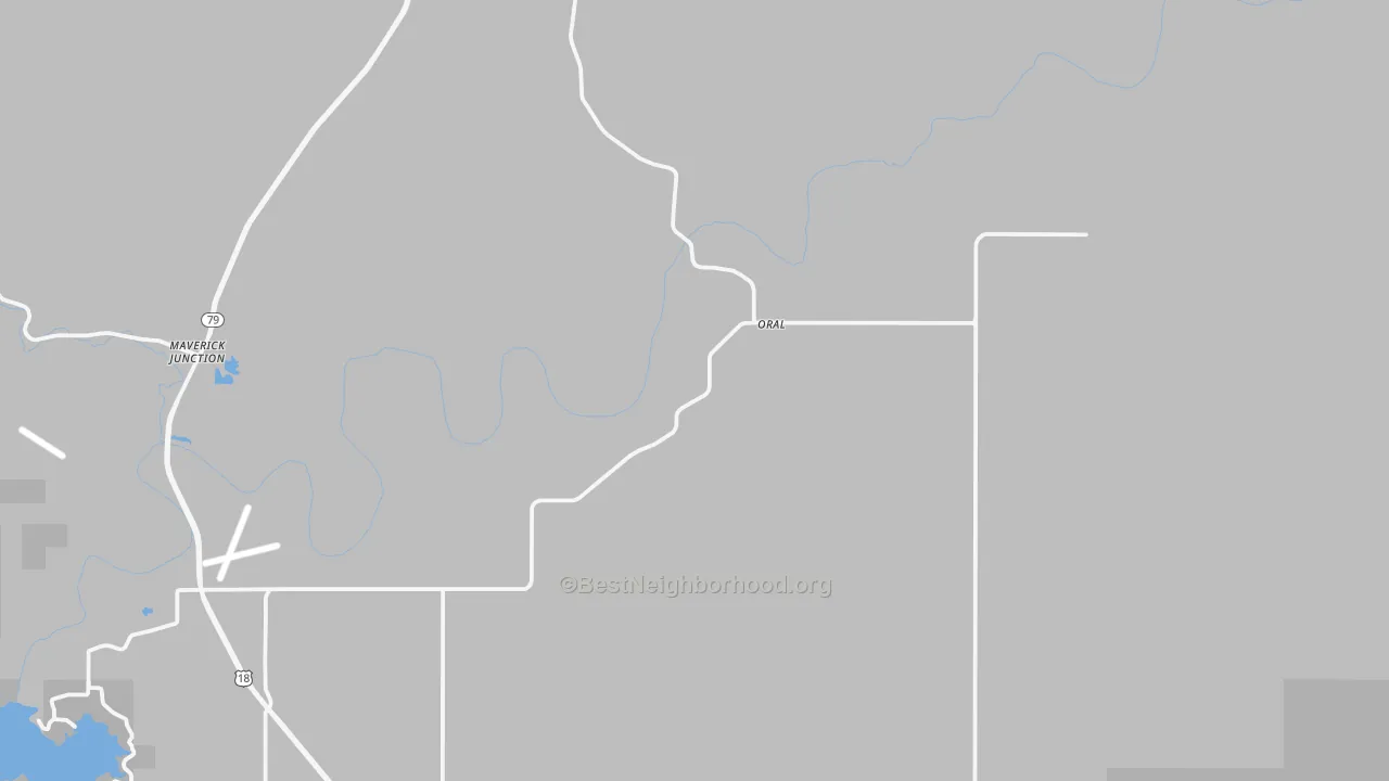 Walk Grade map of Oral, SD, walkable areas in green and car-dependent areas in red