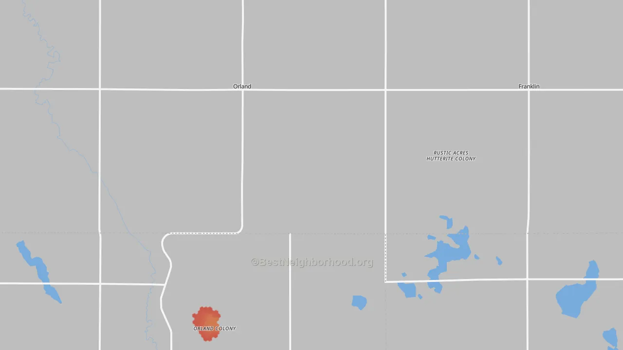 Walk Grade map of Orland, SD, walkable areas in green and car-dependent areas in red