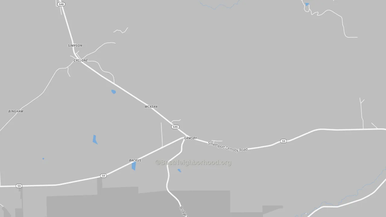 Walk Grade map of Ormsby, PA, walkable areas in green and car-dependent areas in red