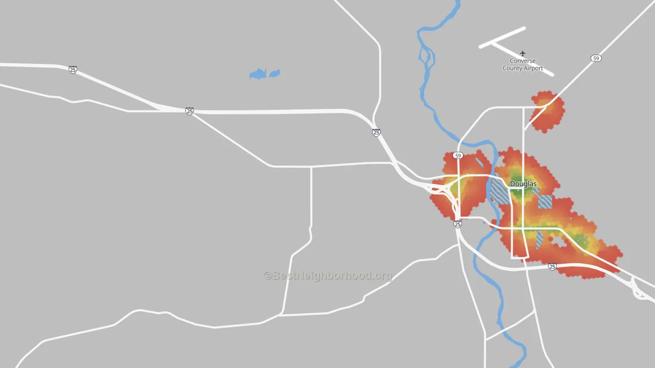 Walk Grade map of Orpha, WY, walkable areas in green and car-dependent areas in red