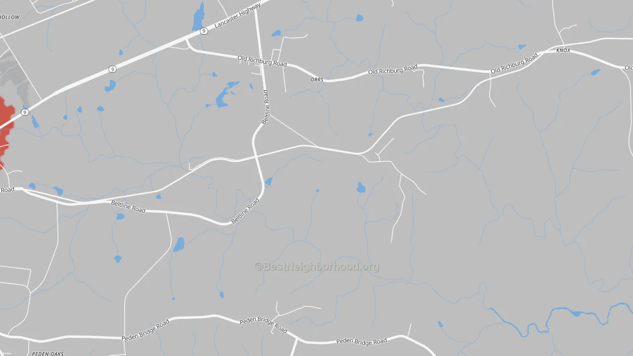 Walk Grade map of Orrs, SC, walkable areas in green and car-dependent areas in red