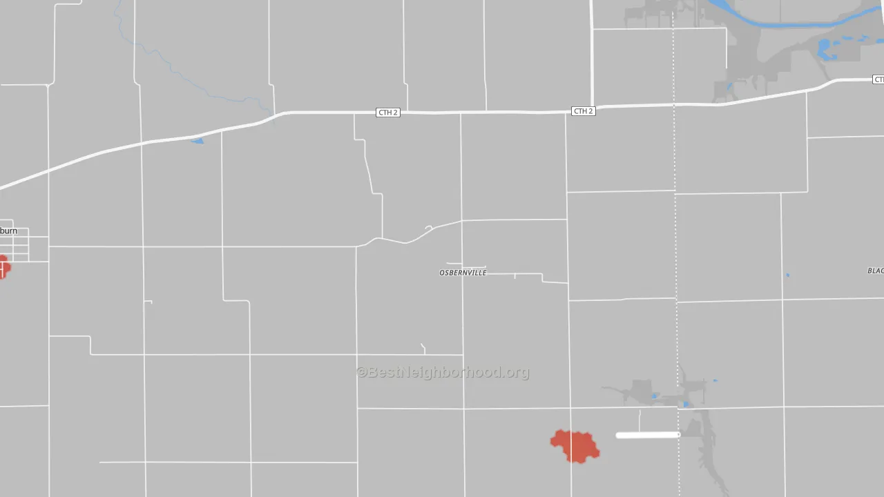 Walk Grade map of Osbernville, IL, walkable areas in green and car-dependent areas in red