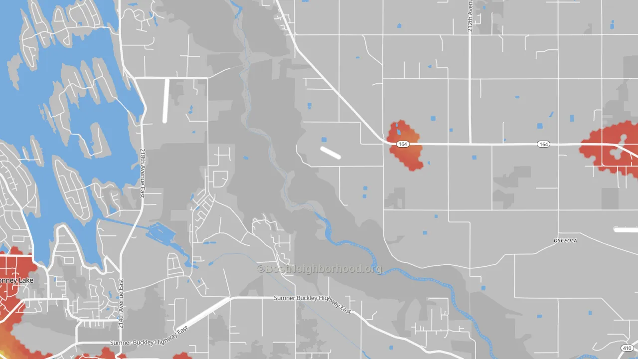 Walk Grade map of Osceola, WA, walkable areas in green and car-dependent areas in red