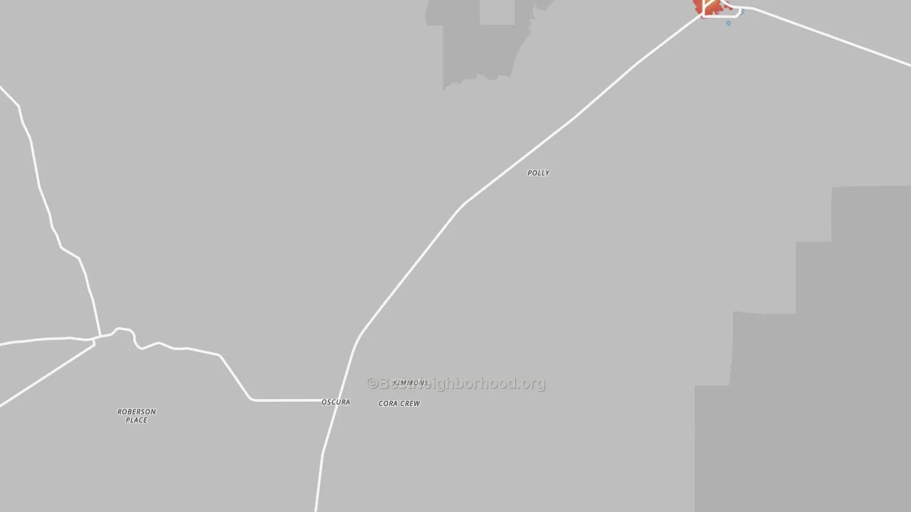 Walk Grade map of Oscura, NM, walkable areas in green and car-dependent areas in red