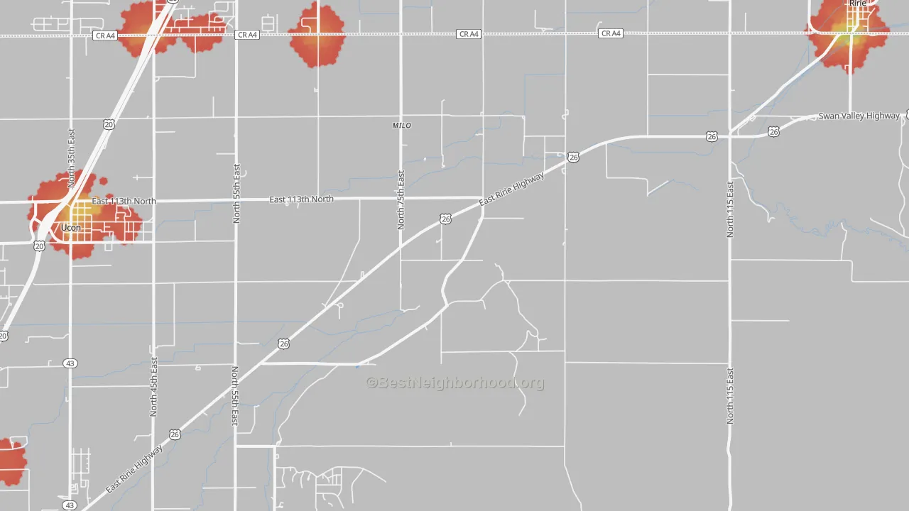Walk Grade map of Osgood, ID, walkable areas in green and car-dependent areas in red