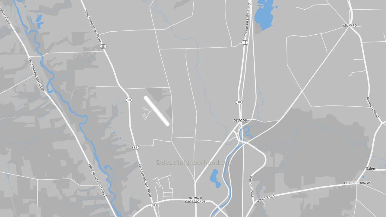 Walk Grade map of Osgood, PA, walkable areas in green and car-dependent areas in red