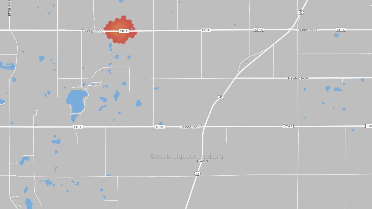 Walk Grade map of Osman, WI, walkable areas in green and car-dependent areas in red