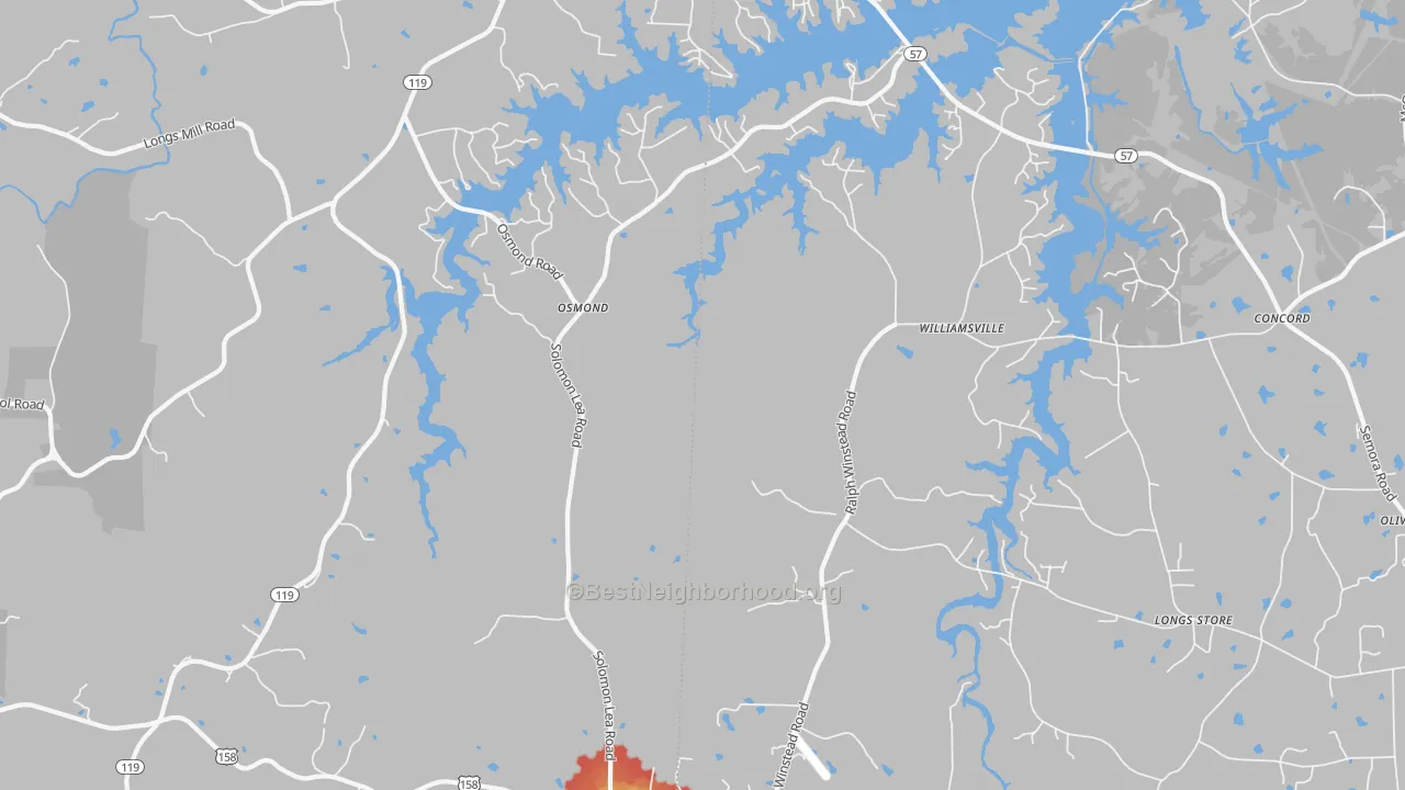 Walk Grade map of Osmond, NC, walkable areas in green and car-dependent areas in red