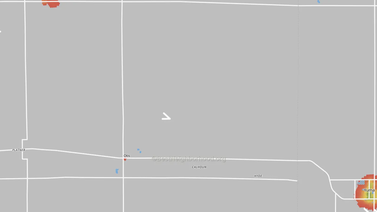 Walk Grade map of Otis, CO, walkable areas in green and car-dependent areas in red
