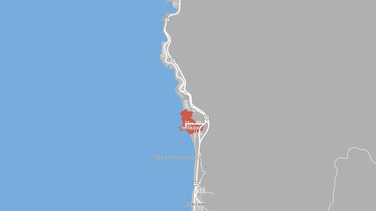 Walk Grade map of Otter Rock, OR, walkable areas in green and car-dependent areas in red