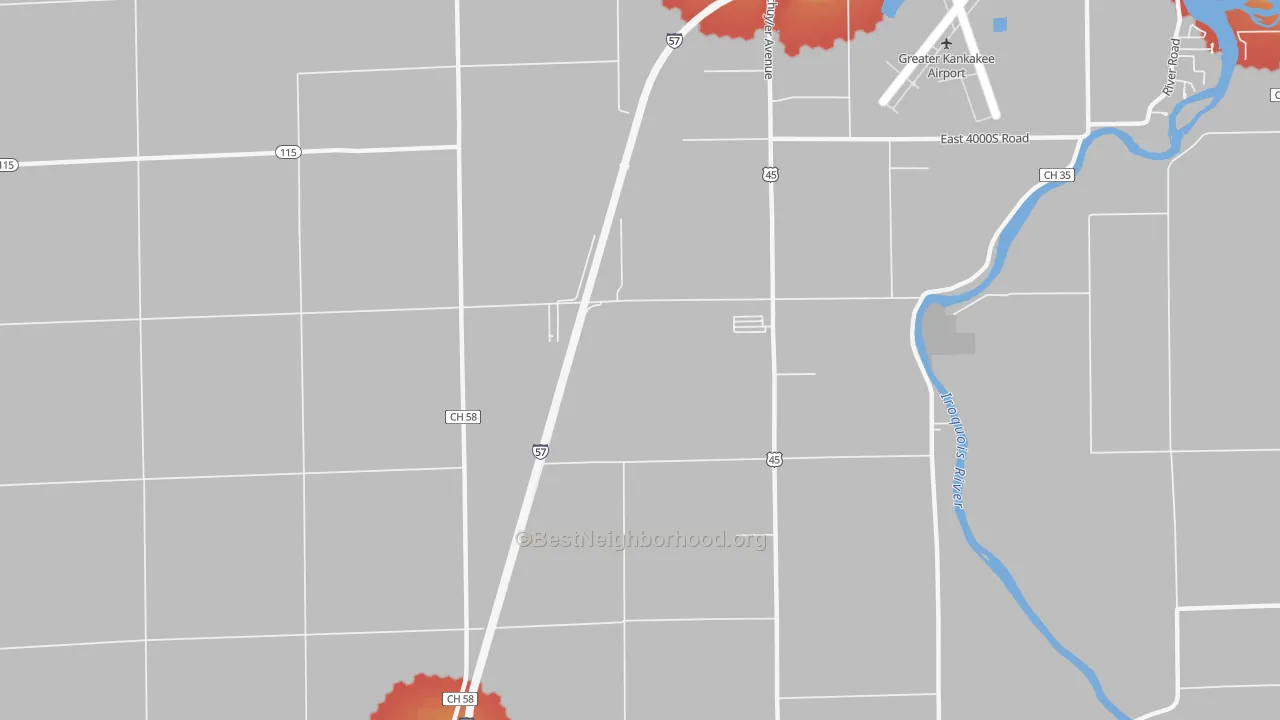 Walk Grade map of Otto, IL, walkable areas in green and car-dependent areas in red