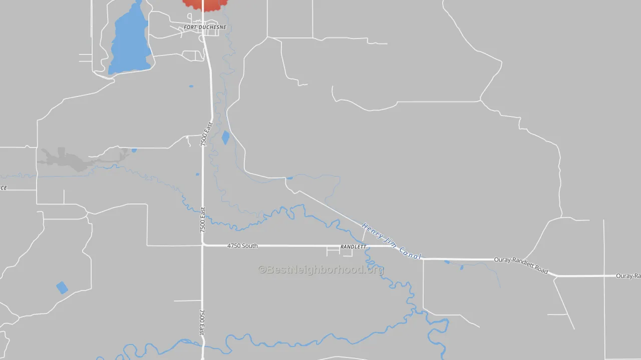 Walk Grade map of Ouray, UT, walkable areas in green and car-dependent areas in red