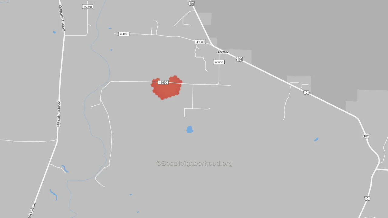 Walk Grade map of Oyhut, WA, walkable areas in green and car-dependent areas in red