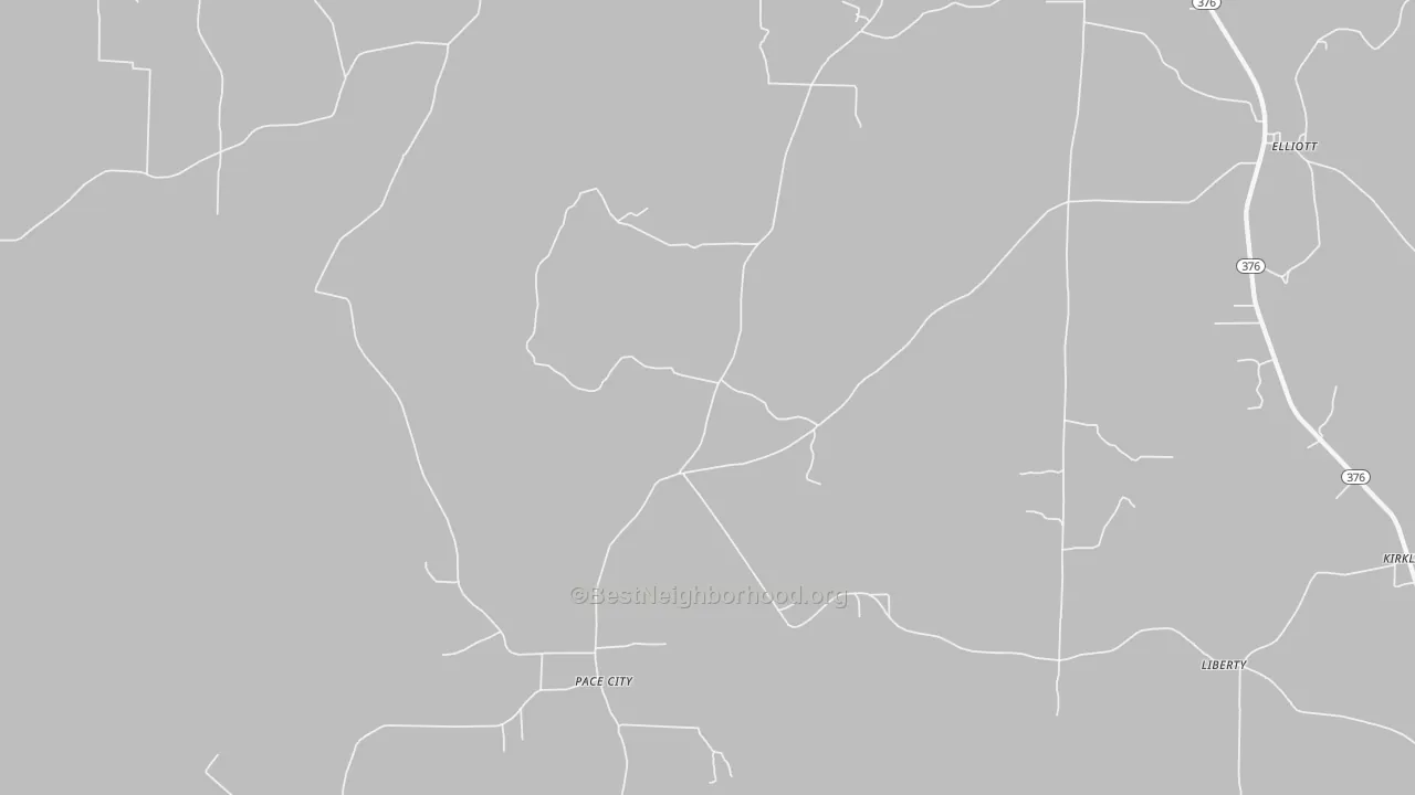 Walk Grade map of Pace City, AR, walkable areas in green and car-dependent areas in red