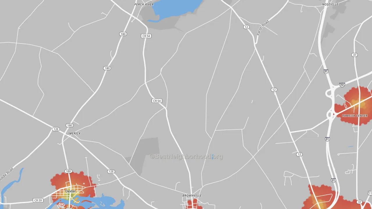 Walk Grade map of Paddy Hill, NY, walkable areas in green and car-dependent areas in red