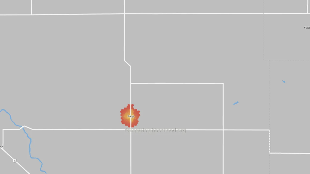 Walk Grade map of Page, NE, walkable areas in green and car-dependent areas in red
