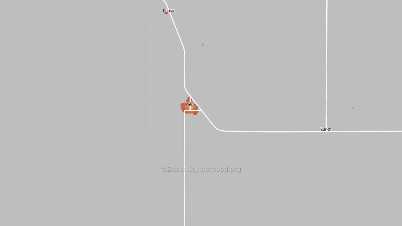 Walk Grade map of Palco, KS, walkable areas in green and car-dependent areas in red