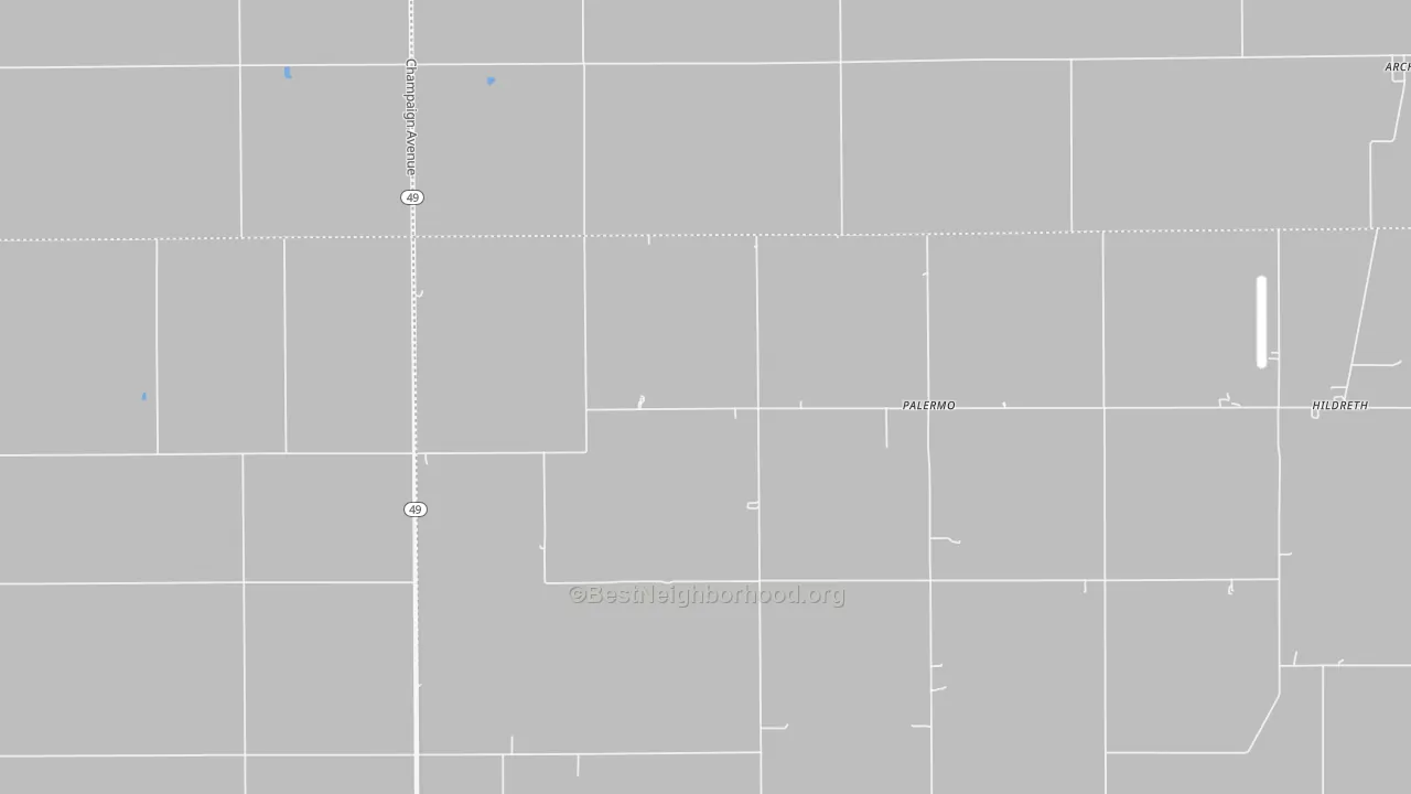 Walk Grade map of Palermo, IL, walkable areas in green and car-dependent areas in red