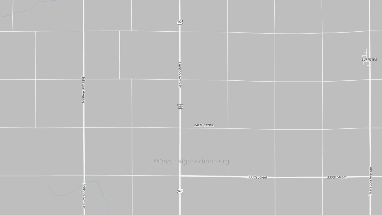 Walk Grade map of Palm Grove, IA, walkable areas in green and car-dependent areas in red