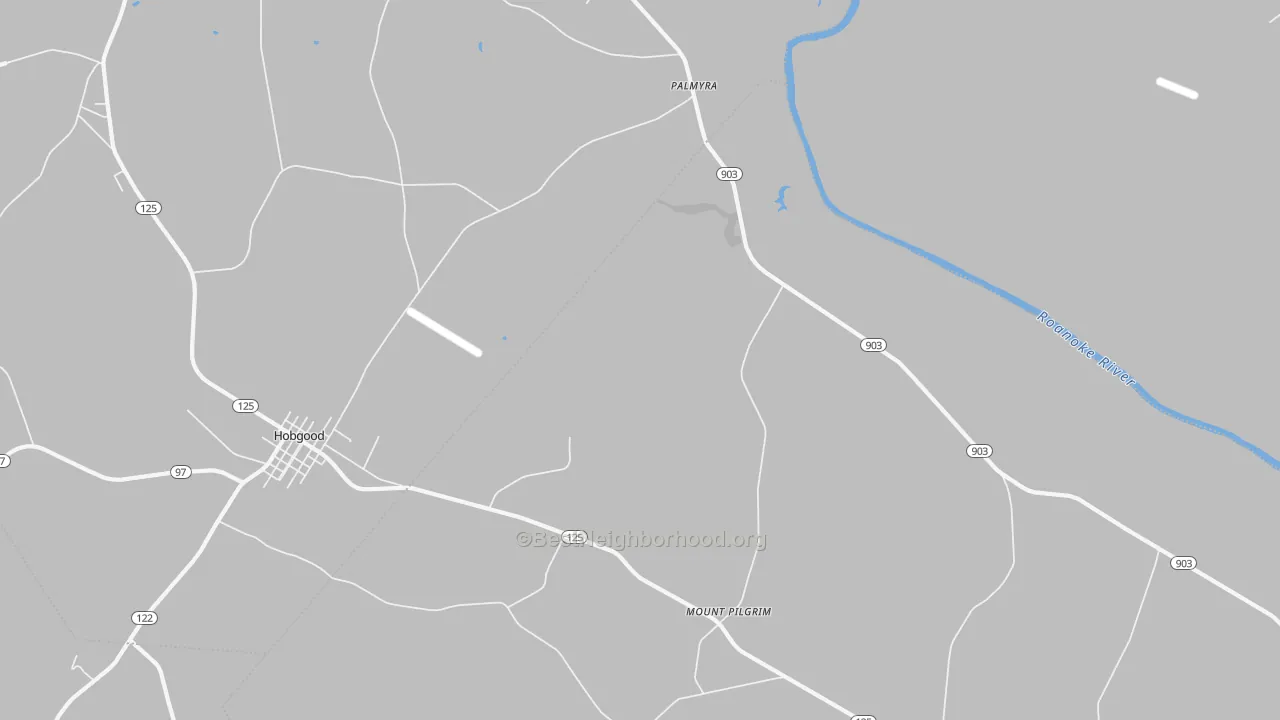 Walk Grade map of Palmyra, NC, walkable areas in green and car-dependent areas in red