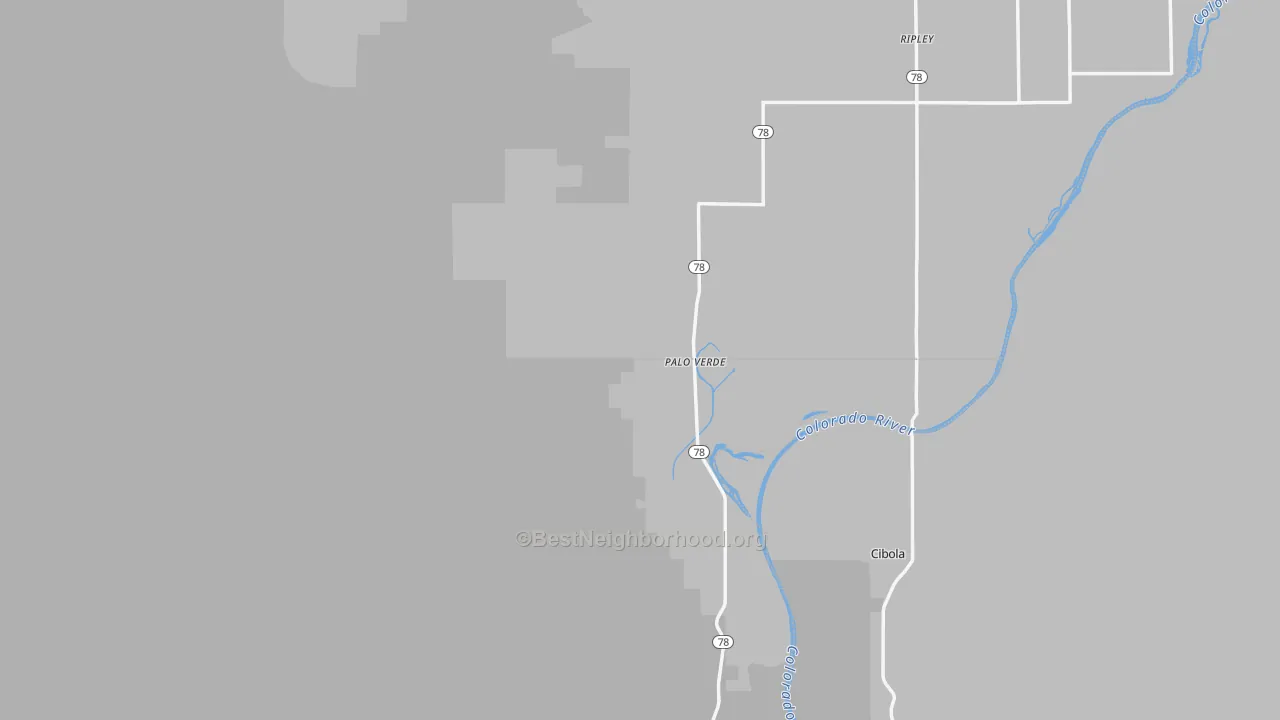 Walk Grade map of Palo Verde, CA, walkable areas in green and car-dependent areas in red