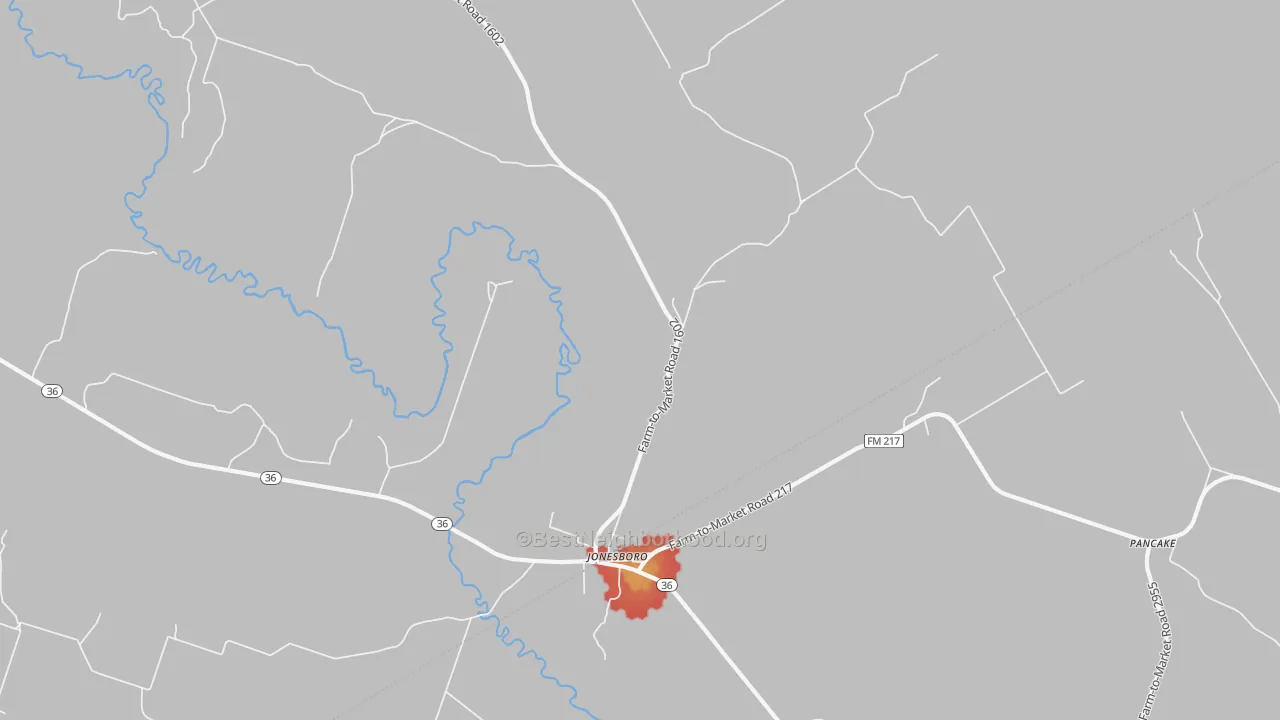 Walk Grade map of Pancake, TX, walkable areas in green and car-dependent areas in red