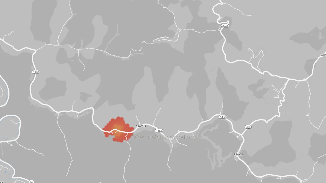 Walk Grade map of Panco, KY, walkable areas in green and car-dependent areas in red
