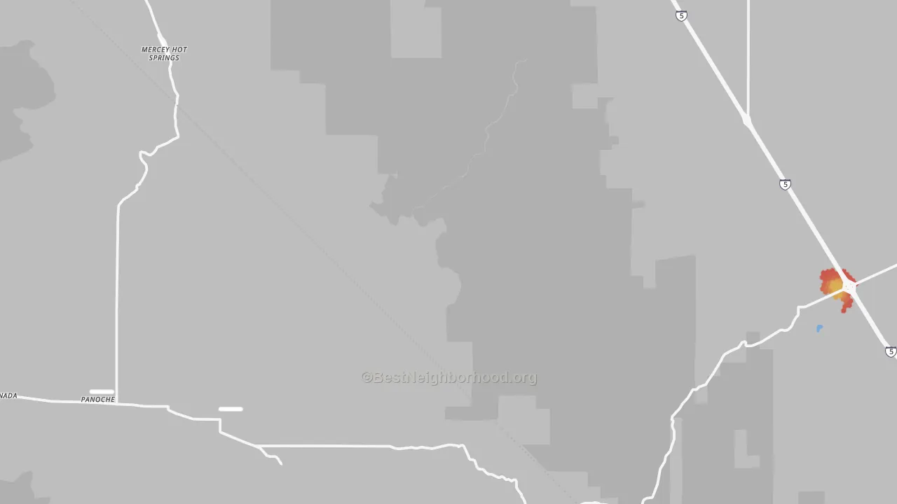 Walk Grade map of Panoche, CA, walkable areas in green and car-dependent areas in red