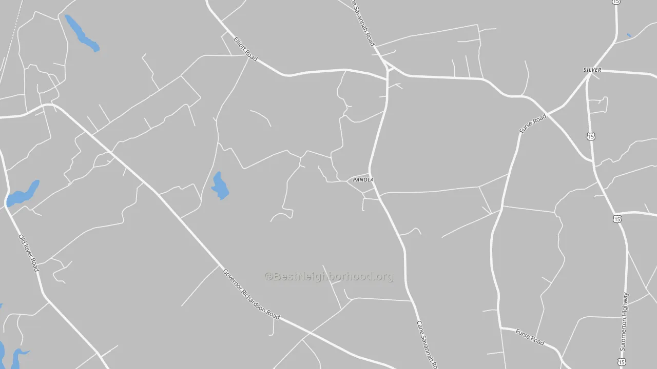 Walk Grade map of Panola, SC, walkable areas in green and car-dependent areas in red