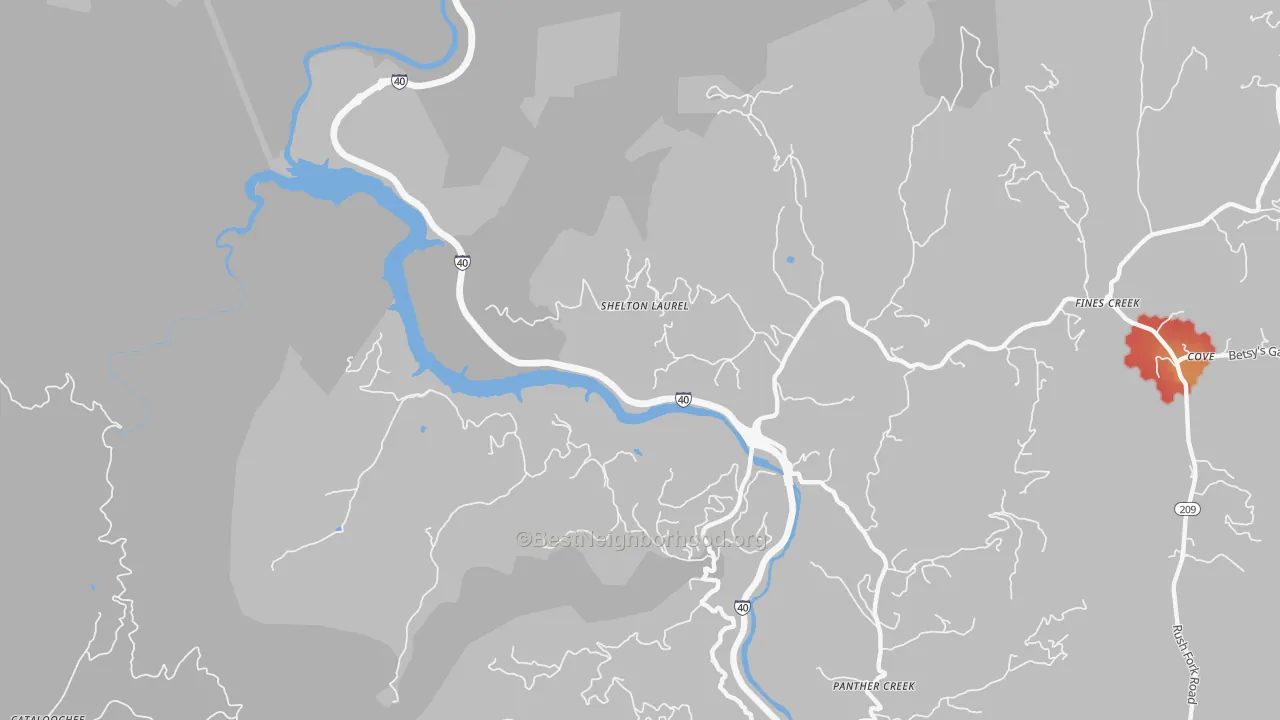 Walk Grade map of Panther Creek, NC, walkable areas in green and car-dependent areas in red
