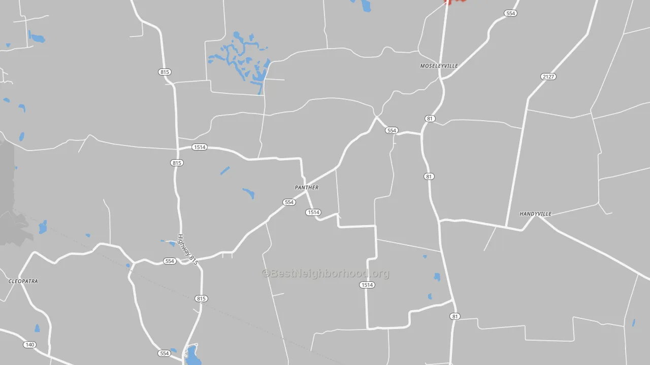 Walk Grade map of Panther, KY, walkable areas in green and car-dependent areas in red