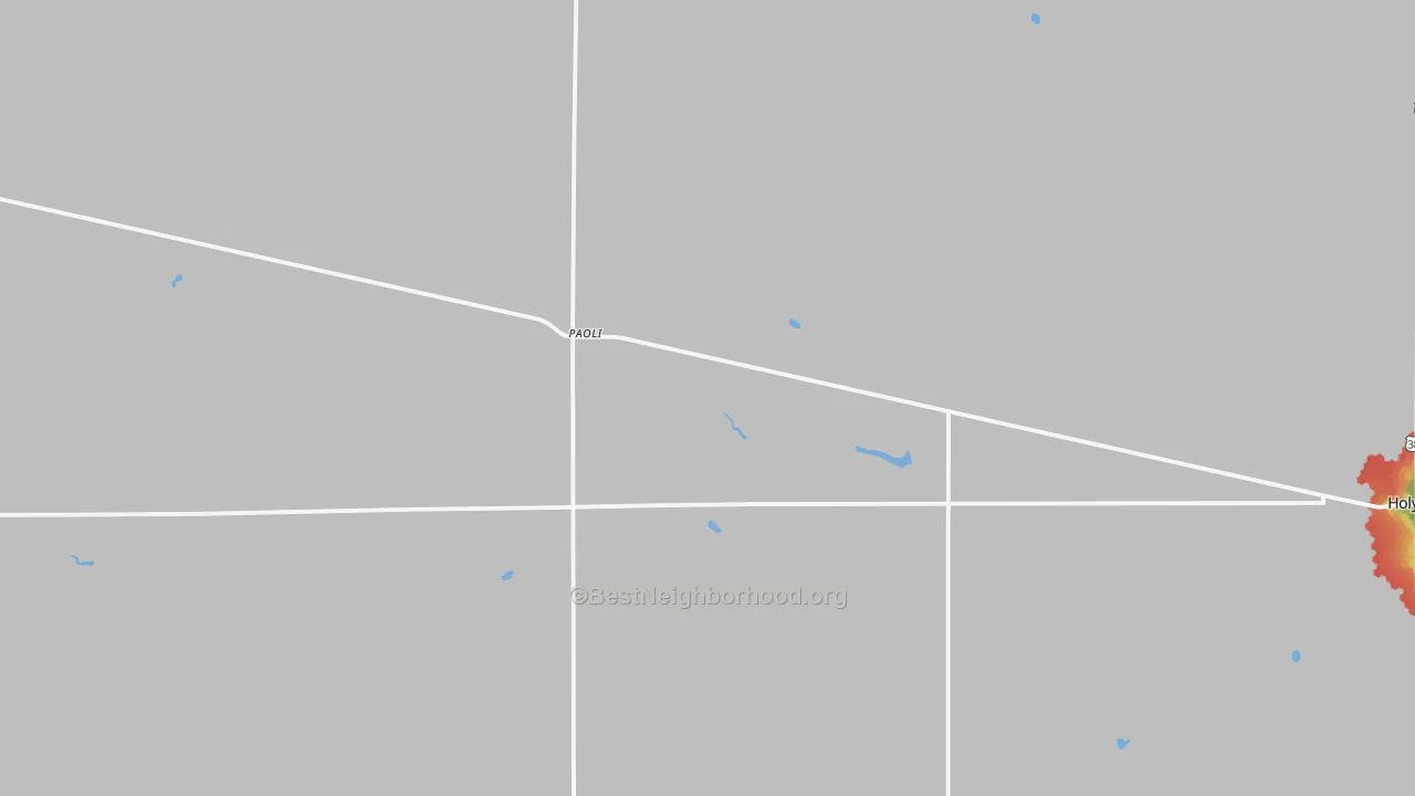 Walk Grade map of Paoli, CO, walkable areas in green and car-dependent areas in red
